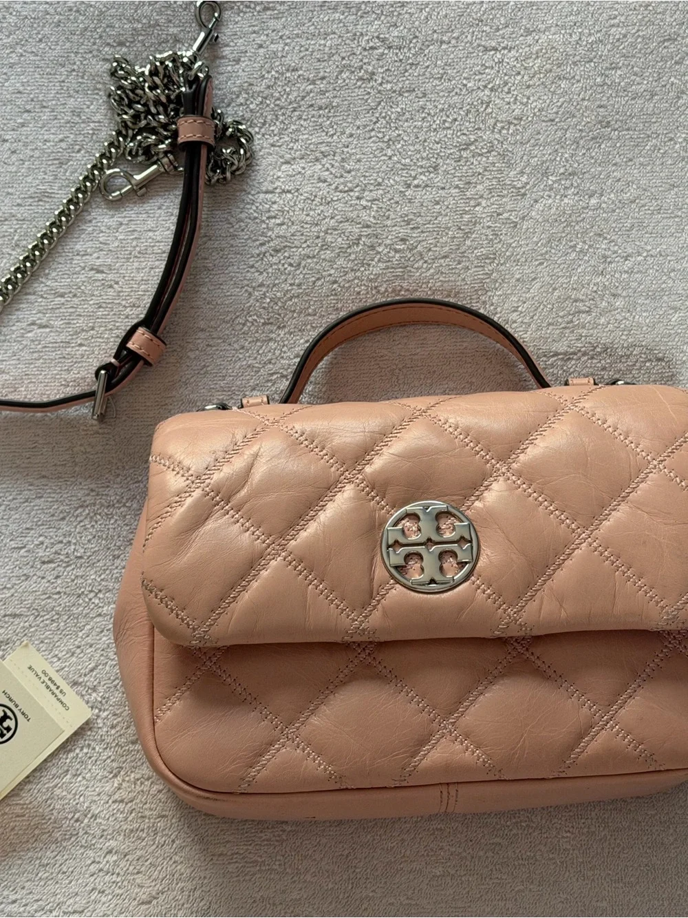 Tory Burch Blush Pink Quilted Leather Top Handle Crossbody Bag